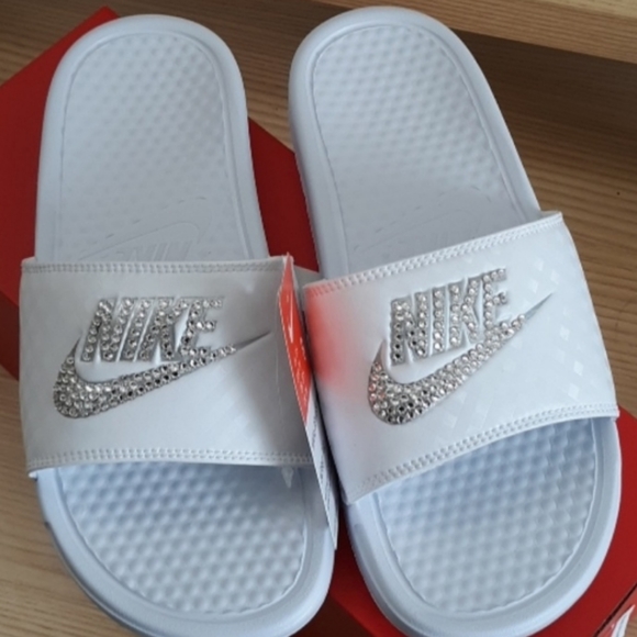 Nike slide sandals white bling custom diamond - Picture 3 of 6